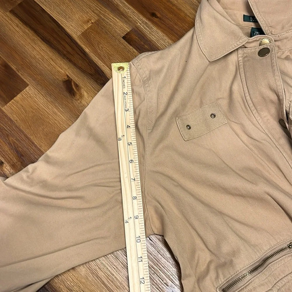 Lauren Ralph Lauren Tan Safari 3/4 Sleeve jacket utility collared cargo Large - Picture 12 of 13